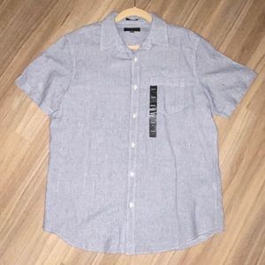 Standard Fit Short Sleeve Linen Button Down Large